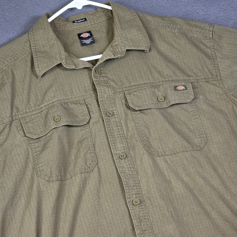 Dickies Ripstop Short Sleeve Button Down Mens Large Green Gorpcore Workwear